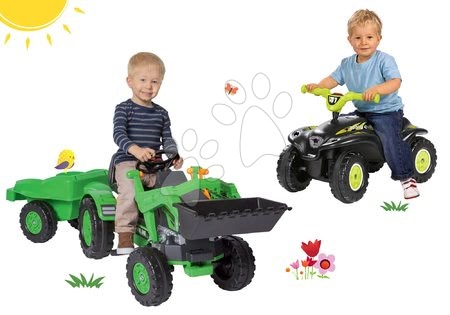 BIG - Set tractor cu pedale Jim Loader BIG cu încărcător frontal, remorcă şi babytaxiu vehicul cu patru roţi Quad cu claxon