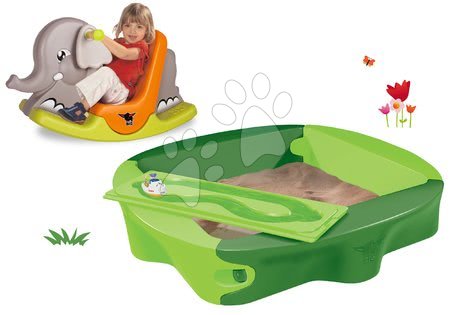Jucării pentru copilași de la 1 la 2 ani - Set nisipar Sandy BIG cu prelată şi balansoar Elefant cu urechi mobile de la 12 luni