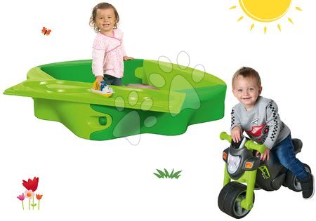 Jucării pentru copilași de la 1 la 2 ani - Set nisipar Sandy BIG cu capac de protecţie și babytaxiu cu roţi din cauciuc şi claxon de la 12 luni