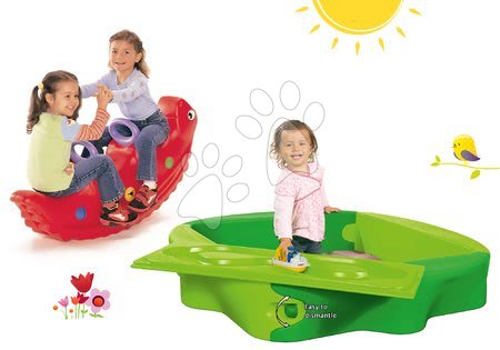 Jucării pentru copilași de la 1 la 2 ani - Set nisipar Sandy BIG cu capac de protecţie și balansoar dinozaur cu două părți de la 12 luni