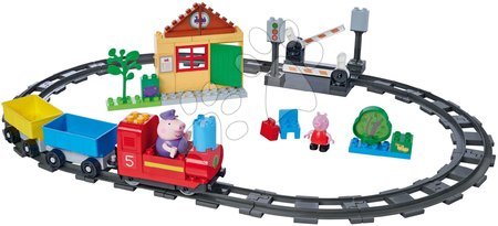 Jocuri de construit și puzzle - Joc de contruit electronic Peppa Pig Train Fun PlayBig Bloxx Big 