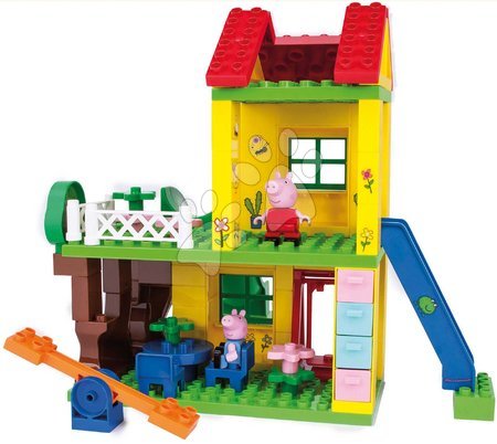 Jocuri de construit - Joc de construit Peppa Pig Play House PlayBig Bloxx Big căsuță cu tobogan și leagăn 2 figurine 72 piese de la 18 luni