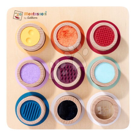 Fa oktatójátékok - Fa készségfejlesztő tábla kockákkal Montessori Touch Board Eichhorn