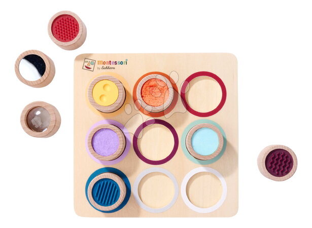 Fa oktatójátékok - Fa készségfejlesztő tábla kockákkal Montessori Touch Board Eichhorn_1