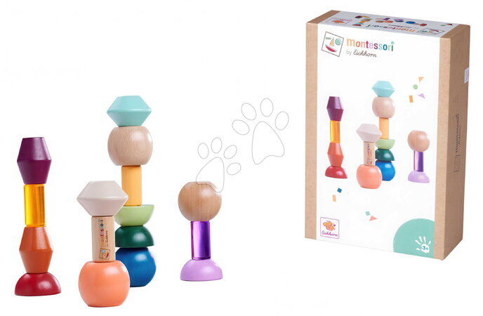 Dřevěné didaktické hračky - Dřevěné stohovatelné korálky Montessori Staple Beads Eichhorn - 1