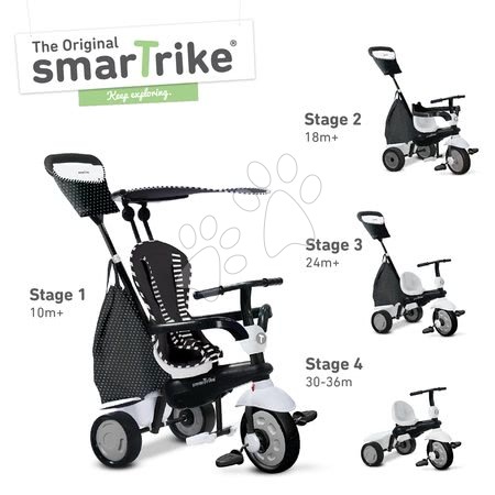 Tříkolky od 10 měsíců - Tříkolka Glow Touch Steering 4v1 Black&White smarTrike - 2