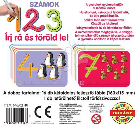 Rajzolás és festés - Készségfejlesztő játék 123 számok - írj rá és töröld le Dohány_1