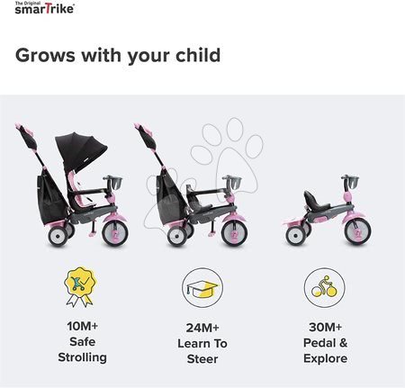 Tricikli za djecu od 10 mjeseci - Tricikl Swirl DLX 4u1 Grey&Pink TouchSteering smarTrike - 3