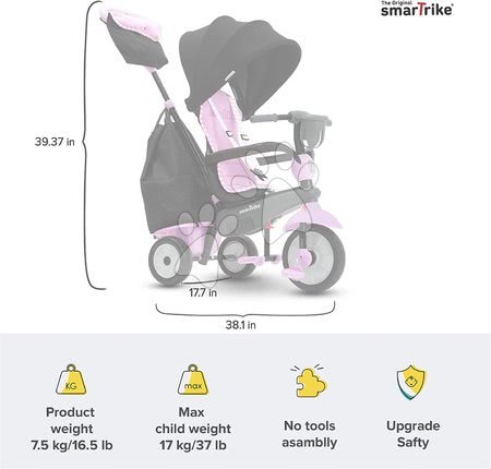 Tricikli za djecu od 10 mjeseci - Tricikl Swirl DLX 4u1 Grey&Pink TouchSteering smarTrike - 4