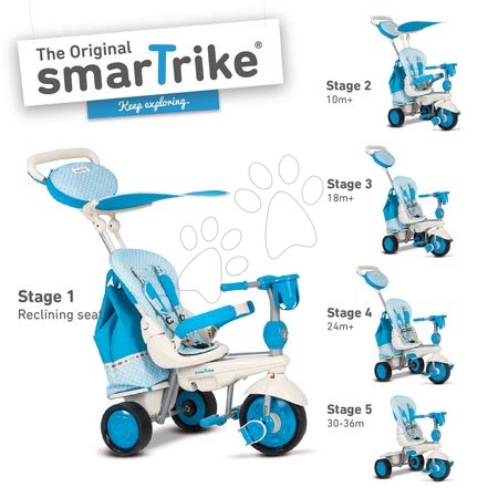 Tříkolky od 10 měsíců - Tříkolka Splash 5v1 Blue&White smarTrike - 1