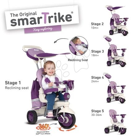 Trikes from 10 months - Splash 5in1 Purple&White smarTrike Tricycle - 1
