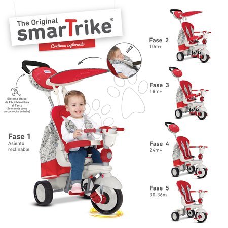 Tříkolky od 10 měsíců - Tříkolka Dazzle 5v1 Red&White Touch Steering smarTrike - 6