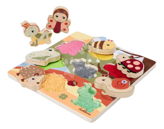 Fa oktatójátékok - Fa puzzle textil struktúrával Állatkák Feel Puzzle with Fabric Eichhorn