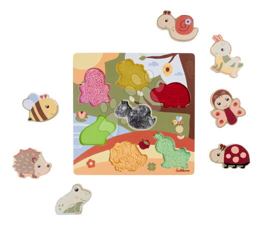 Fa oktatójátékok - Fa puzzle textil struktúrával Állatkák Feel Puzzle with Fabric Eichhorn_1