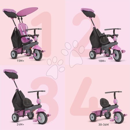 Tříkolky od 10 měsíců - Tříkolka Shine 4v1 Touch Steering Grey&Pink smarTrike - 6