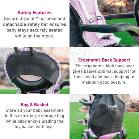Tříkolky od 10 měsíců - Tříkolka Shine 4v1 Touch Steering Grey&Pink smarTrike - 9