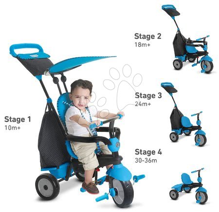 Tříkolky od 10 měsíců - Tříkolka Glow Touch Steering 4v1 Black&Blue smarTrike - 8