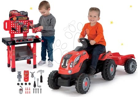 Pedálos gyermekjármű szettek - Szett pedálos traktor Farmer XL utánfutóval Smoby