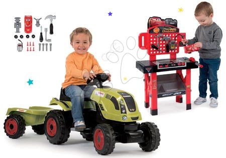 Pedálos gyermekjármű szettek - Szett pedálos traktor Claas Farmer XL utánfutóval Smoby