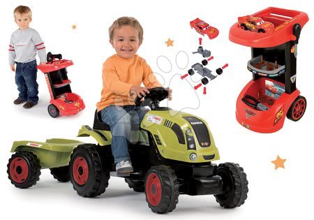 Pedálos gyermekjármű szettek - Szett pedálos traktor Claas Farmer XL utánfutóval Smoby