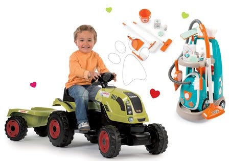 Pedálos gyermekjármű szettek - Szett pedálos traktor Claas Farmer XL utánfutóval Smoby