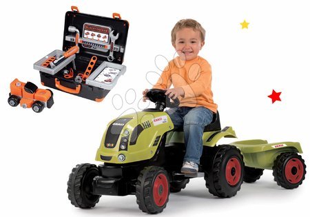 Járművek gyerekeknek - Szett pedálos traktor Claas Farmer XL utánfutóval Smoby