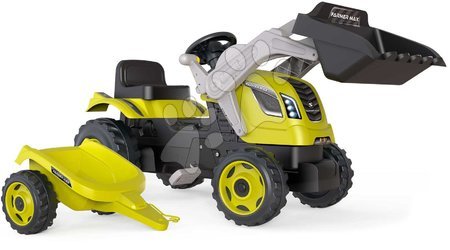Pedálos gyermekjárművek - Pedálos traktor homlokrakodóval és utánfutóval Farmer Max Green Tractor+Trailer Smoby