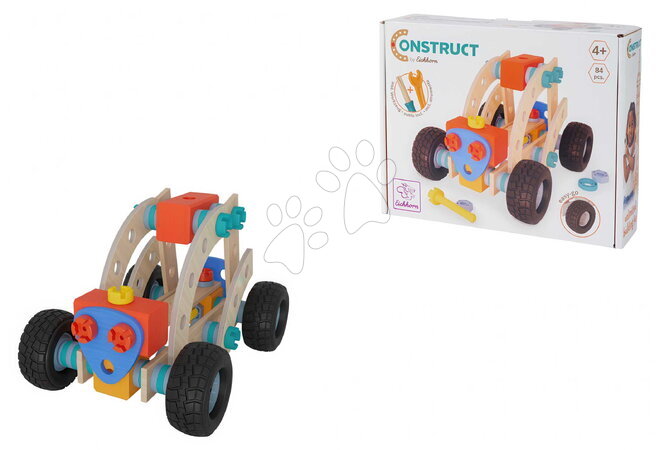 Fa építőjátékok Eichhorn - Fa építőjáték négykerekű Construct Buggy Eichhorn_1