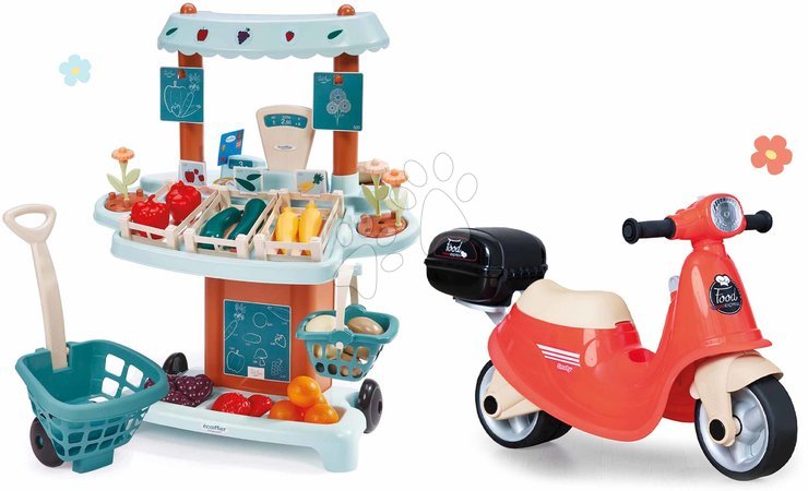 Fahrzeuge für Kinder | Seite 2 - Set Laufrad Essenslieferung und Bio-Stand Scooter Food Express Smoby