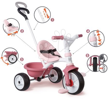 Tricikli - Tricikli szabadonfutó Be Move Tricycle Pink Smoby tolókarral és EVA kerekekkel rózsaszín 15 hó-tól_1