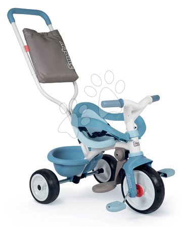Tricikli kiesésgátlóval Be Move Comfort Tricycle Blue Smoby EVA kerekekkel és táska tolókaron kék 10 hó-tól