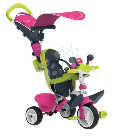 Tricikli od 10. meseca - Tricikel s potiskom Baby Driver Comfort Pink Smoby z EVA kolesi in intuitivnim obvladovanjem 10 meseca rožnati