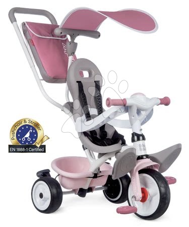 Tříkolky - Tříkolka a kočárek v jednom s vysokou opěrkou Baby Balade Plus Tricycle Pink Smoby