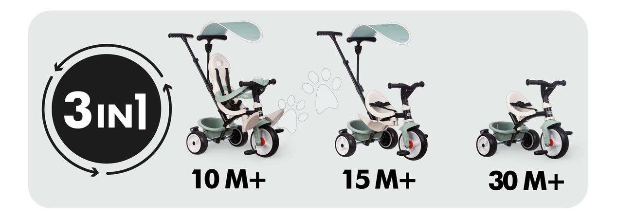 Tricicli dai 10 mesi - Triciclo e passeggino in uno con schienale alto Baby Balade Tricycle Life Smoby - 2