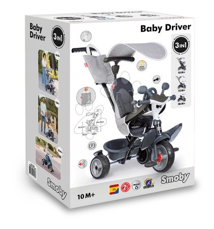Kinderdreiräder ab 10 Monaten - Dreirad und Kinderwagen in einem mit Bremse Baby Driver Grey Tricycle Smoby - 6