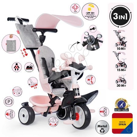 da 6 a 12 mesi - Triciclo e passeggino in uno con freno Baby Driver Pink Tricycle Smoby_1