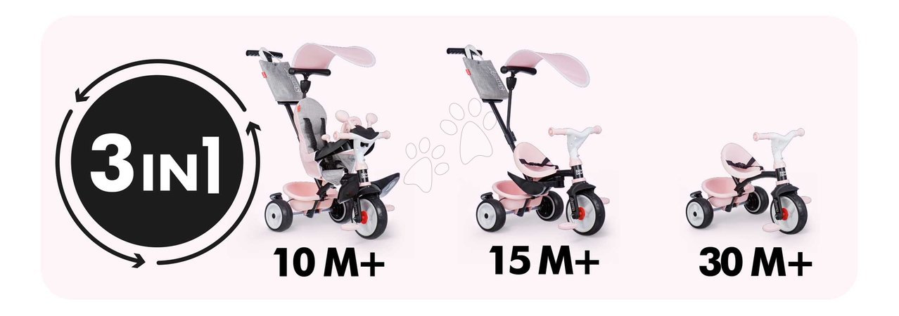 Tricicli dai 10 mesi - Triciclo e passeggino in uno con freno Baby Driver Pink Tricycle Smoby - 2