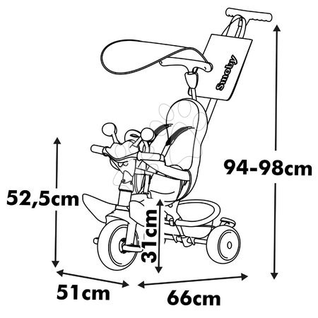 Tricicli dai 10 mesi - Triciclo e passeggino in uno con freno Baby Driver Pink Tricycle Smoby - 3