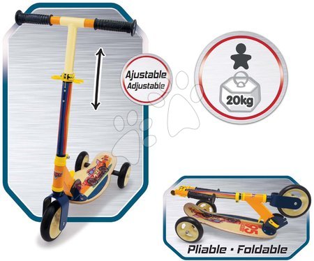 Kolobežky Smoby od výrobcu Smoby - Drevená kolobežka trojkolesová Cars 3 Wheels Foldable Scooter Smoby _1