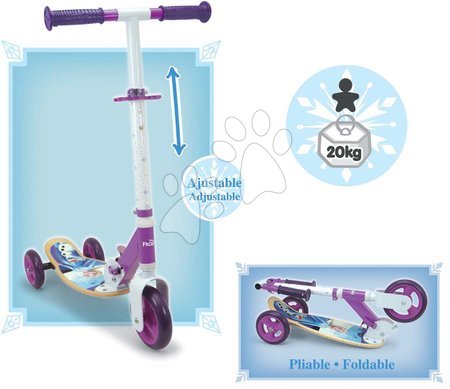 Koloběžky - Dřevěná koloběžka tříkolová Frozen Wheels Foldable Scooter Smoby_1