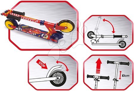 Hračky pre deti od 3 do 6 rokov - Kolobežka dvojkolesová Cars 2 Wheels Foldable Smoby skladacia s brzdou výškovo nastaviteľná max. 83 cm od 5 rokov_1