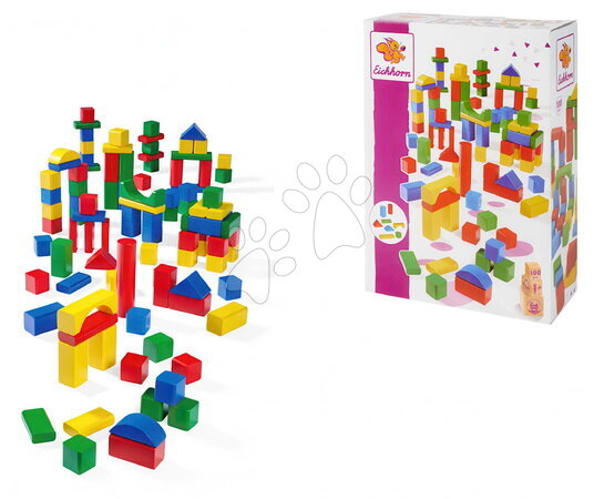 Dřevěné kostky - Dřevěné kostky Colored Wooden 100 Blocks Eichhorn - 1