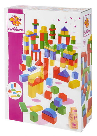 Dřevěné kostky - Dřevěné kostky Colored Wooden 100 Blocks Eichhorn - 2