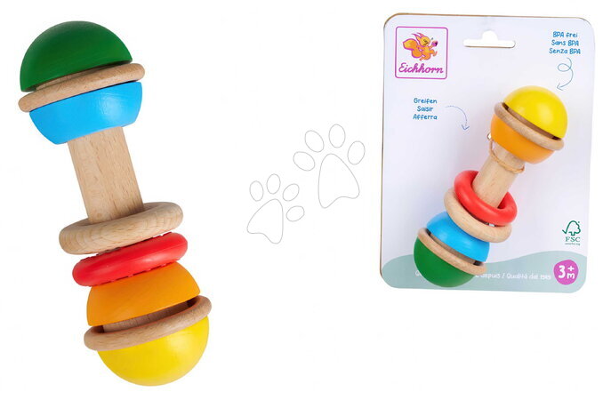 Skramlande och tuggleksaker - Drevená hrkálka Baby Grasping Toy Rattle Stick Eichhorn_1