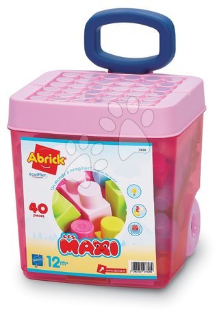 Baba építőjáték és kockák - Építőjáték kerekes tárolóban Maxi Pink Abrick Écoiffier