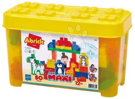 Jocuri de construit - Joc de construit în cutie cu animăluțe Zoo Animals Barrel Maxi Abrick Ecoiffier