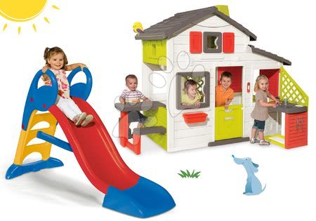 Hračky pro děti od 3 do 6 let - Set domeček Přátel Smoby s kuchyňkou a skluzavka Toboggan KS střední 1,5