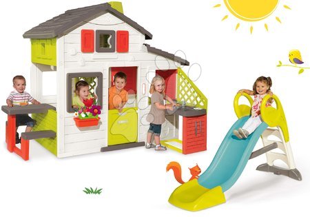 Hračky pro děti od 3 do 6 let - Set domeček Přátel Smoby s kuchyňkou a skluzavka GM Slide s vodou délka 1,5 m