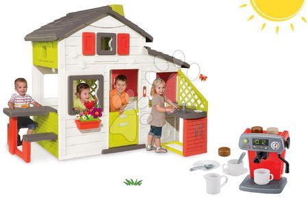 Domki dla dzieci - Zestaw domek Przyjaciół Smoby z kuchnią i ekspresem do kawy z filiżankami jako PREZENT