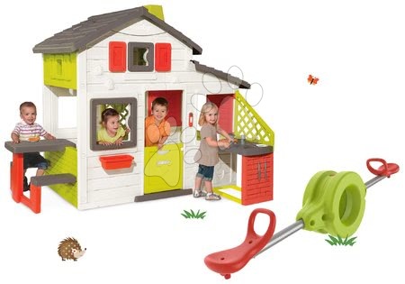 Igrače za otroke od 3. do 6. leta - Komplet hišica Prijateljev Smoby s kuhinjo in dvostranska gugalnica 360° vrtenje z vodometom